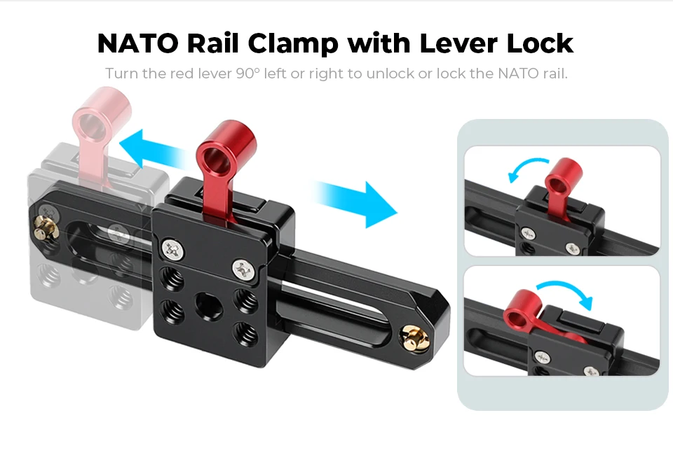 Quick Release NATO Rail Clamp with 2/2.8/3.9inch Safety Rail For Camera Cage Rig
