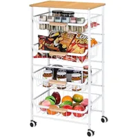 5-Tier Metal Rolling Cart with Wheels - Multi-Purpose Storage for Kitchen/Bathroom/Living Room/Office, White