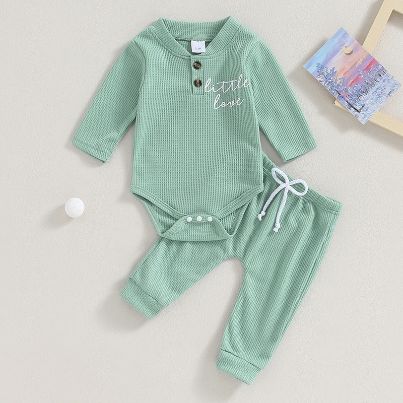 

Unisex Newborn Baby Boy Girl Clothes Set Infant Outfits Ribbed Long Sleeve Tops Pants Trouser Outfits Baby Pyjamas Sleepwear