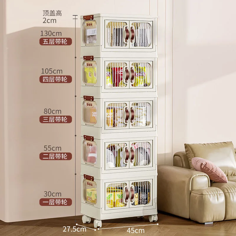 Kitchen Storage Cabinet Household Multi-layer Storage Box Foldable Tableware Cupboard Snack Sundries Organizer Box with Pulley