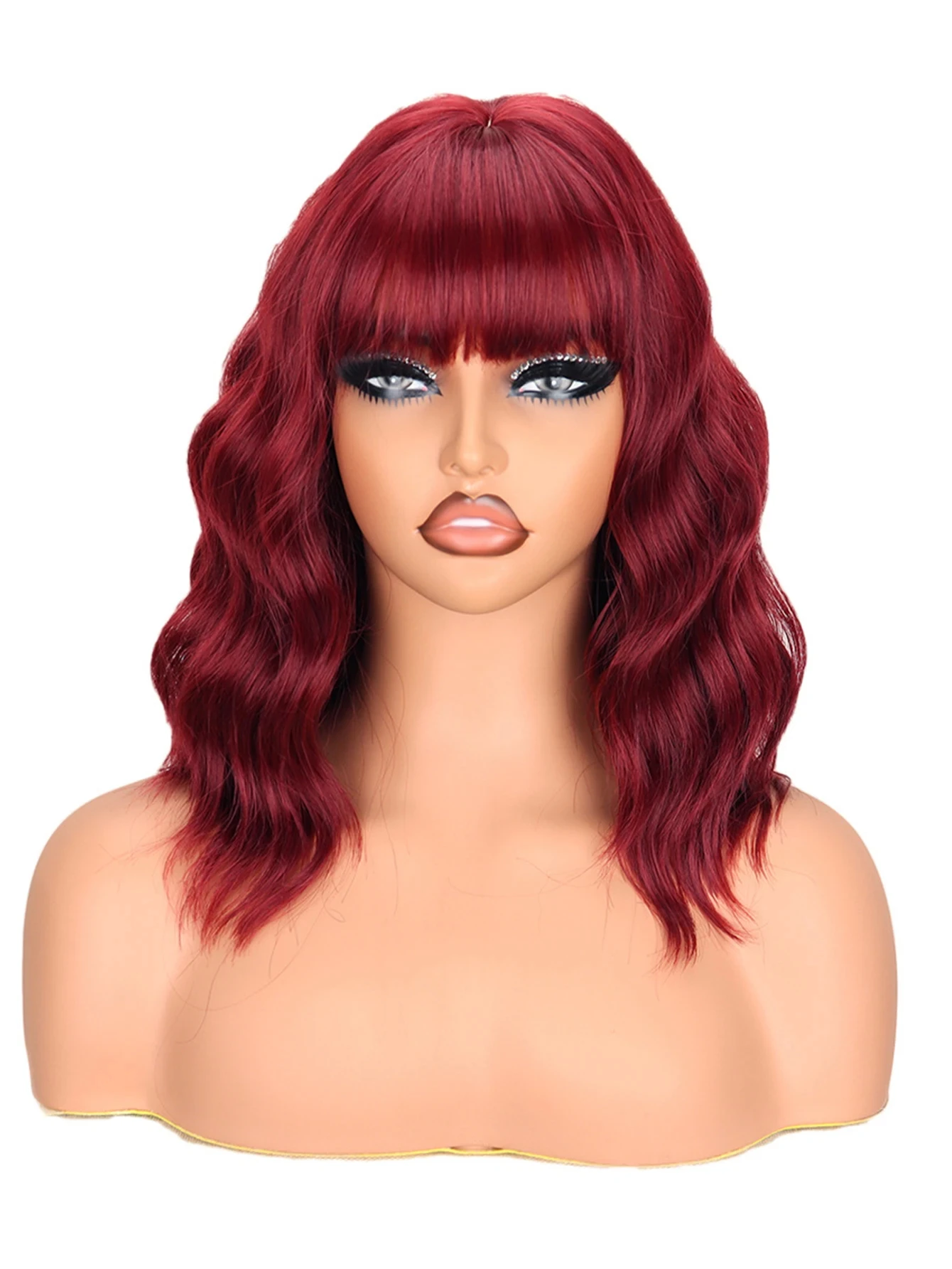 Synthetic Brown Burgundy Curly Wavy Wig for Women