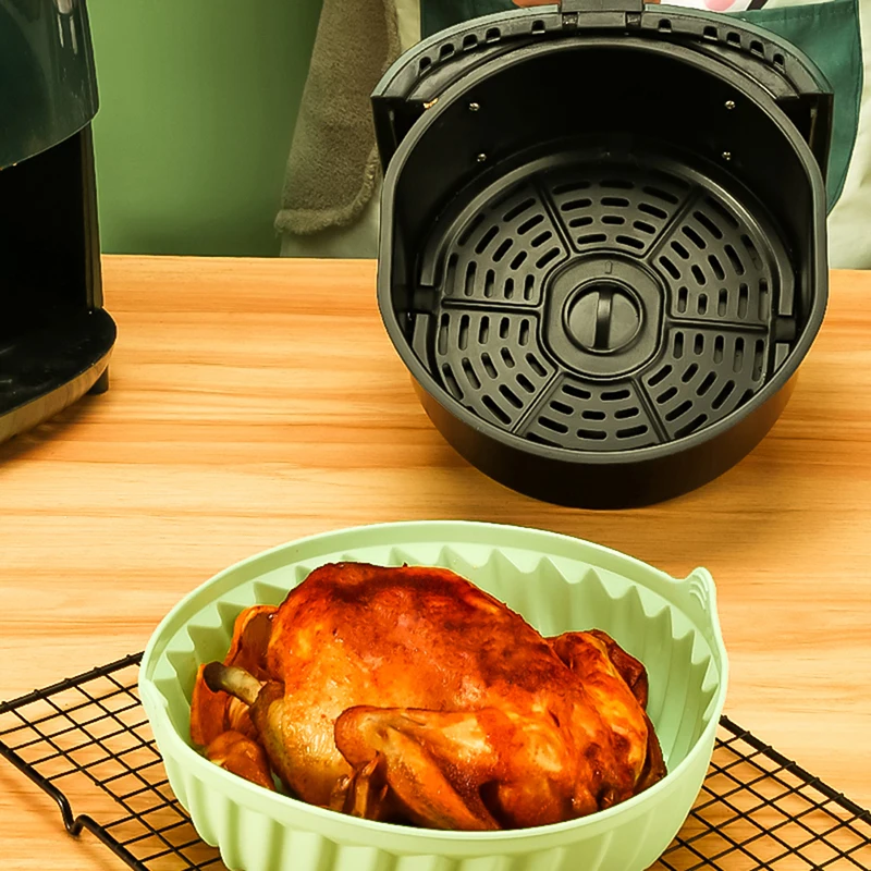 Round Silicone Air Fryer Baking Basket Liner,Reusable Airfryers Tray BBQ  Pizza Plate Fried Chicken Oven Grill Pan for Kitchen - AliExpress