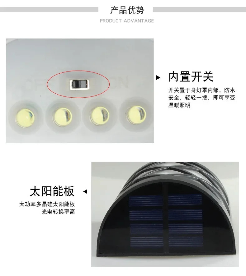 Description Picture 6 of item6 LED Solar Fence Lights Outdoor Solar Deck Lights 7 Colors Changing Waterproof Wall Lamp for Fence Patio Yard Step Garden Decor
