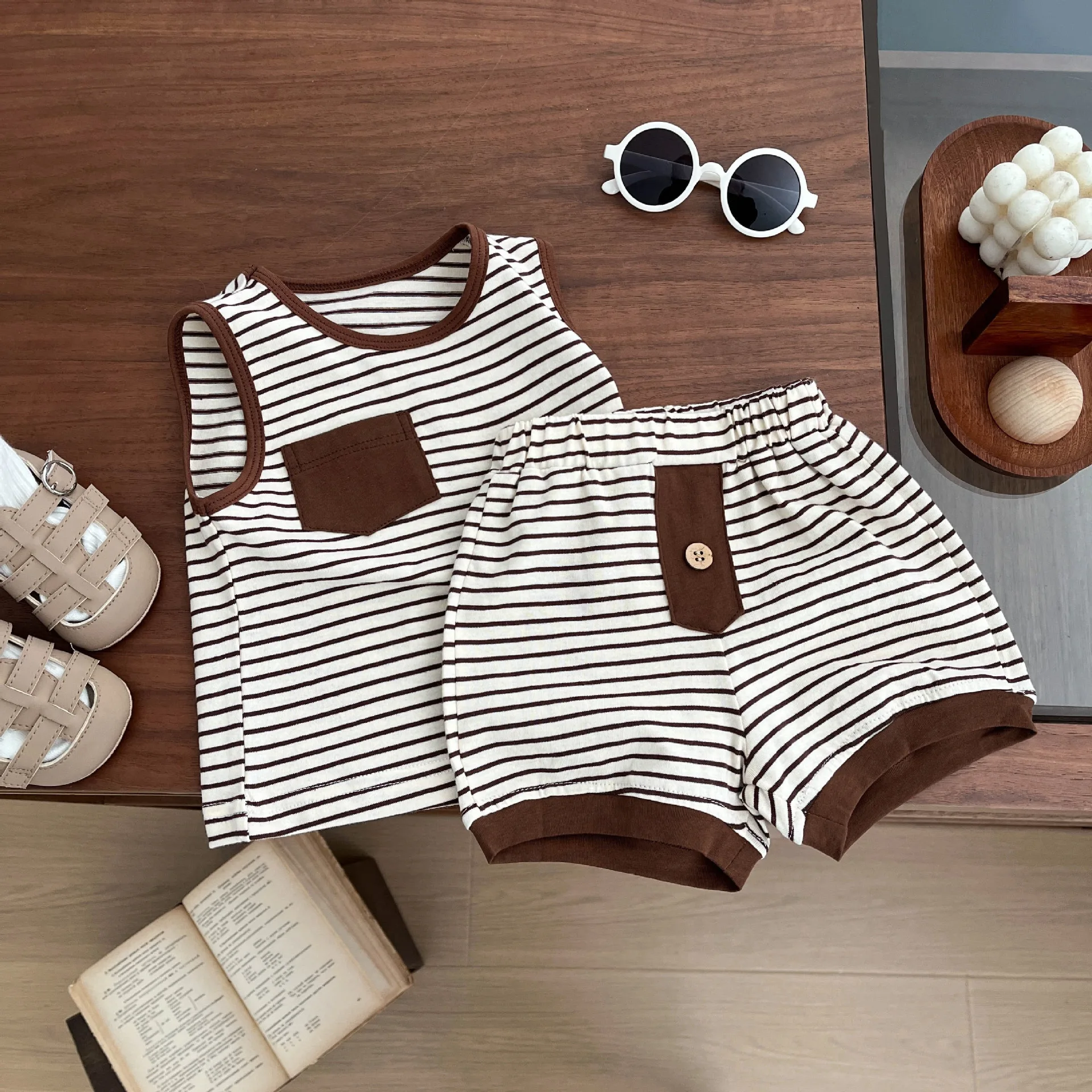 Çocuk Giyim Seti çocuk Üst ve Alt Şerit Elbise seti İki Adet Yaz Yürümeye Başlayan Kıyafet Çocuklar için Erkek Kız spor takımları