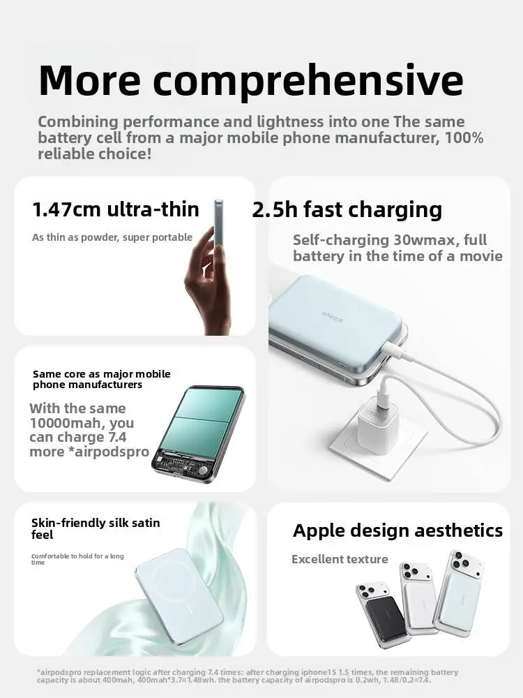 앵커 MagGo A1664 파워 뱅크 울트라 슬림 10000mAh 마그네틱 배터리 팩 7.5W 미니 휴대용 충전기 파워 뱅크 아이폰 삼성용