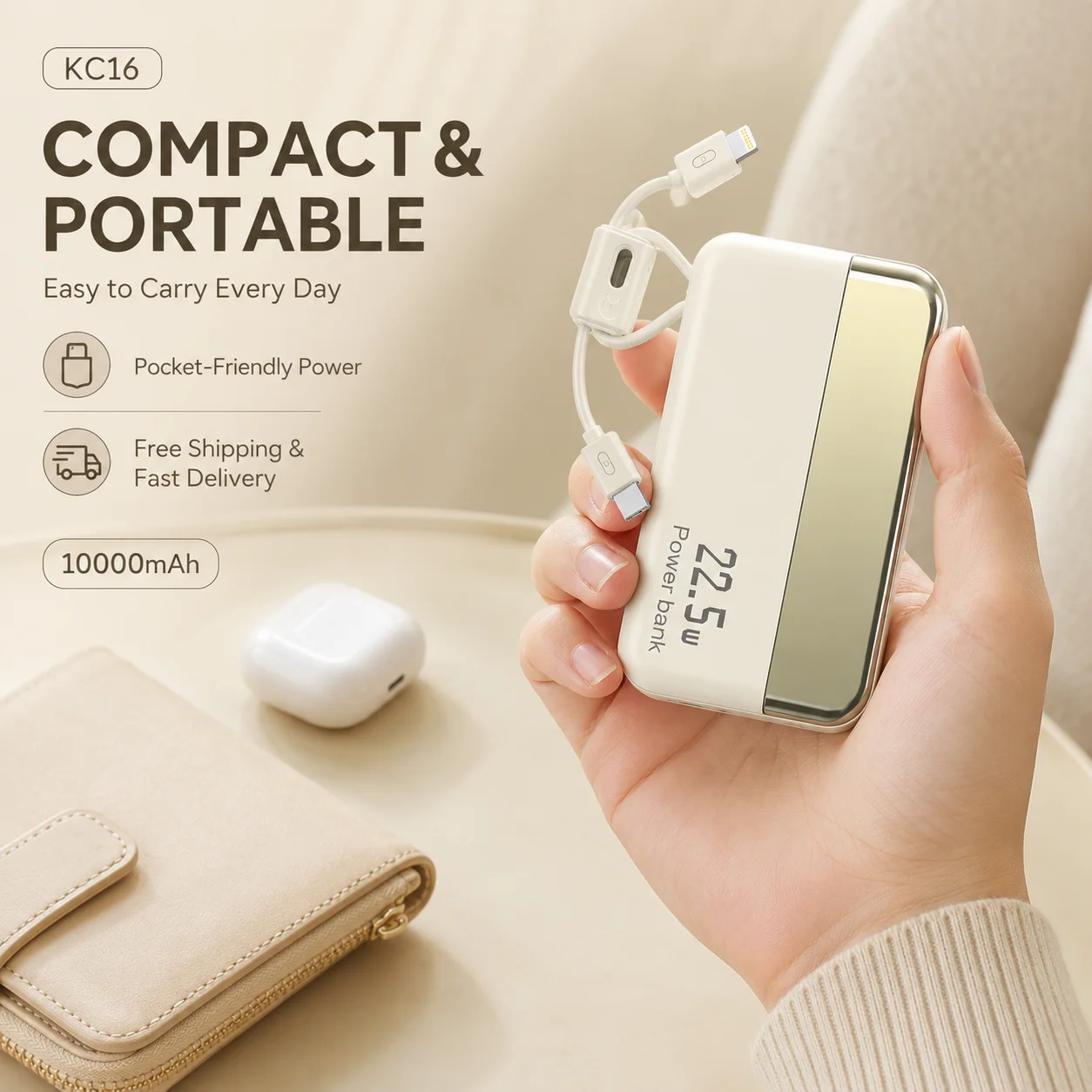 Power Bank da 10000mAh 22.5W con Cavi USB-C e 8-Pin Integrati, Caricabatterie Compatto per Telefono, Versione Aggiornata con Ricarica Wireless Magnetica - Image 4