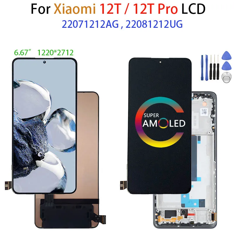 Écran LCD De Remplacement Pour Xiaomi 12T/12T Pro 5G – Assemblage Complet Avec Cadre Noir – Installation Facile