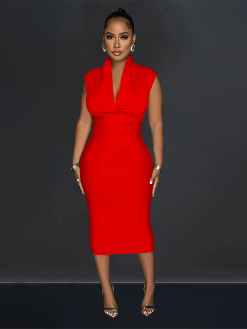 

Женское летнее платье-миди без рукавов с глубоким V-образным вырезом