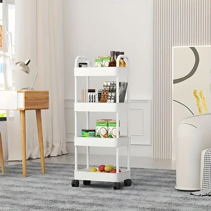Plastic Rolling Storage Cart Open Shelves Kitchen Bedroom Living Room