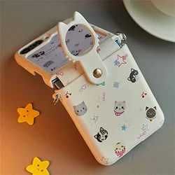 Chic Korean - Style Cute Cat White Leather Phone Case with Ring - Z Flip 7 (A)