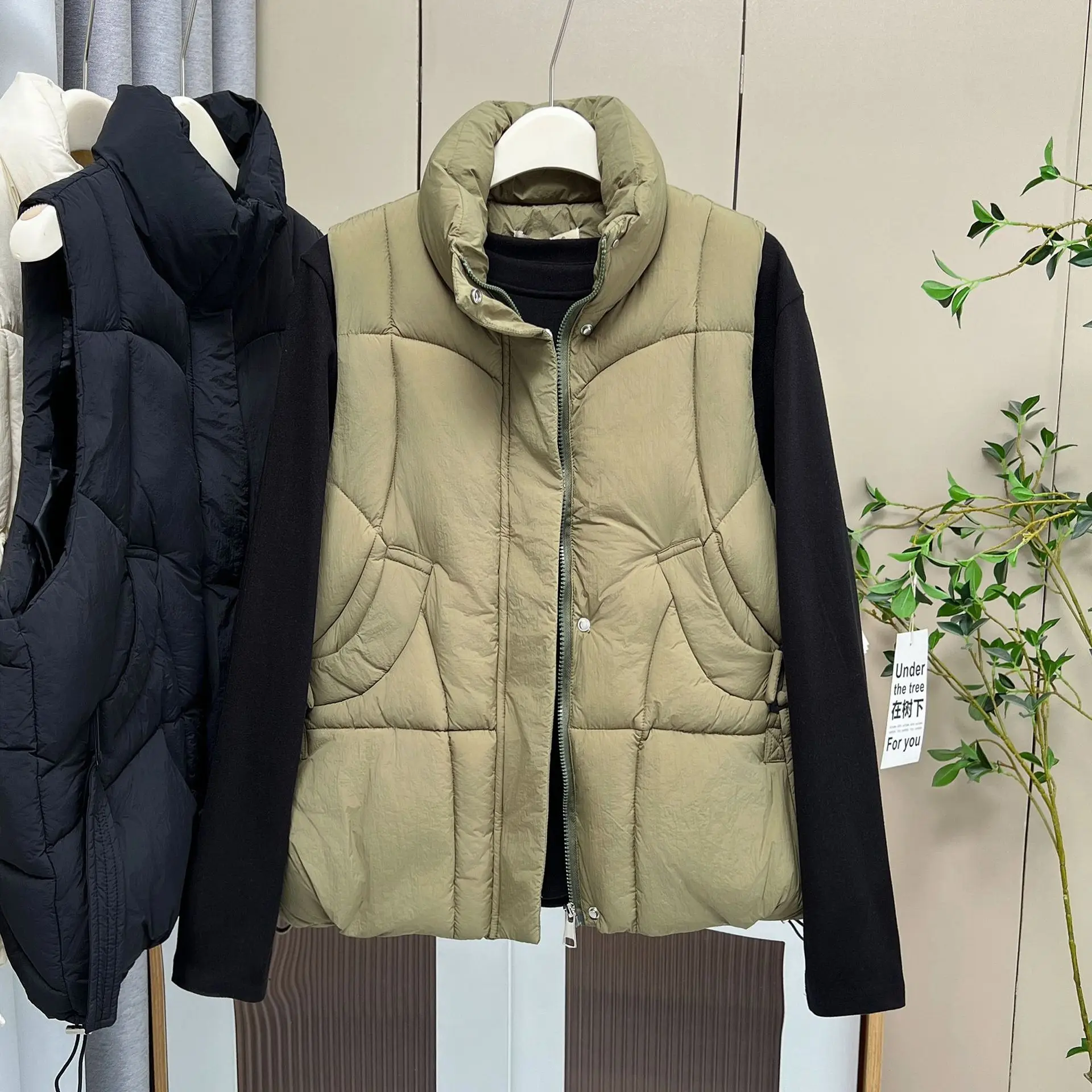 Plus Size Women Parka Winter Loose Medium Long Simple Casual Stand Collar cotton-padded Sleeveless Vest Warm Waistcoat 8233