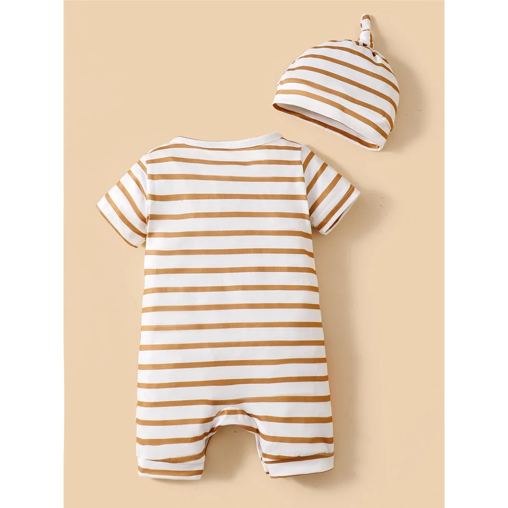 Baby Boy Cute Animals Romper Striped Short Sleeve Jumpsuit+Hat 2PCS Summer Korean Style Clothes Suit for Toddler Boy 3-24Months 5