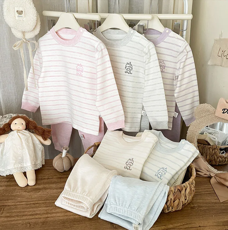 Cute Kids Pajamas Set Autumn Stripe Leisure Clothes