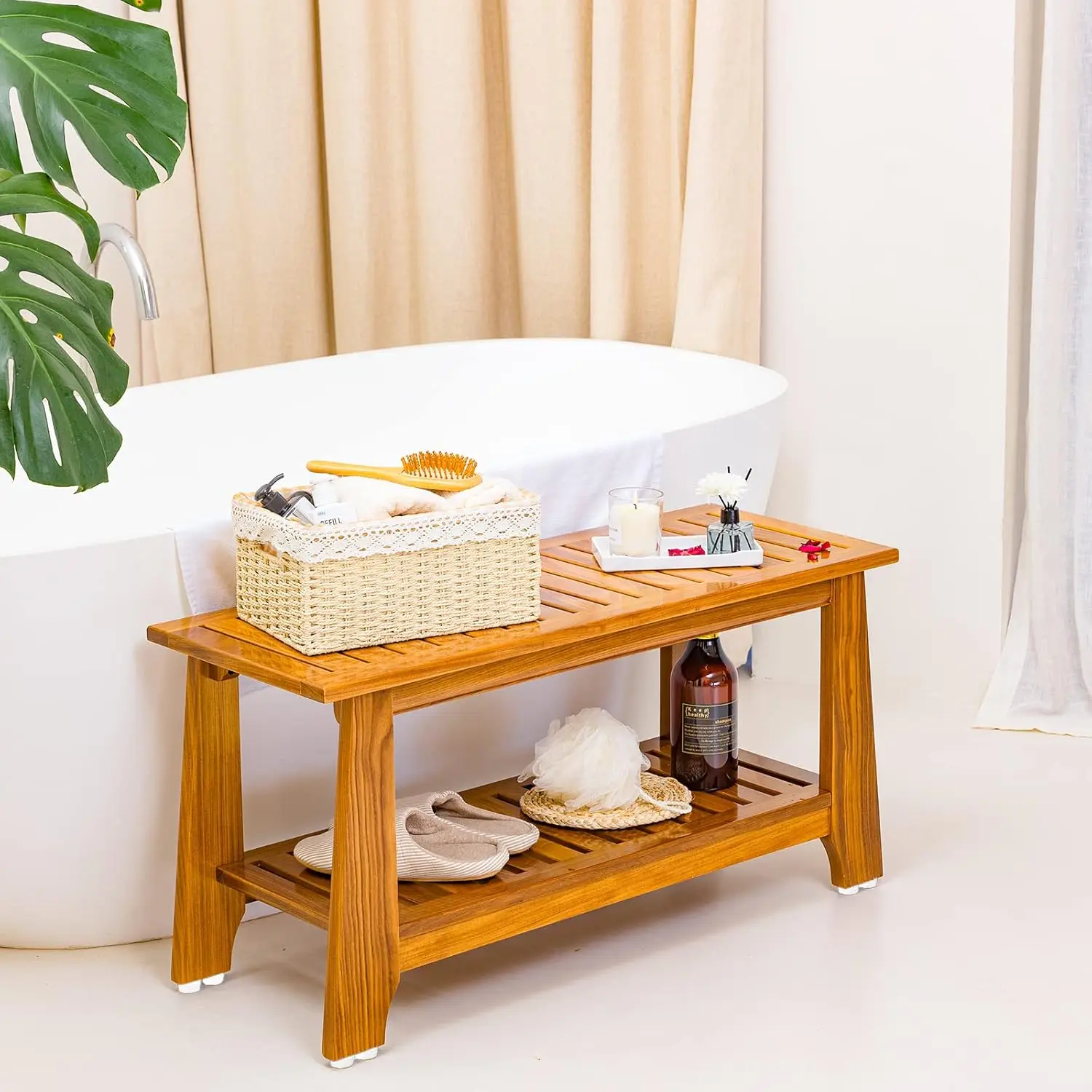 24" Teak Shower Bench With Shelf/Shower Benches For Inside Shower/Teak Shower Seat/Bathroom Bench/Teak Wood Benches For Showers 4