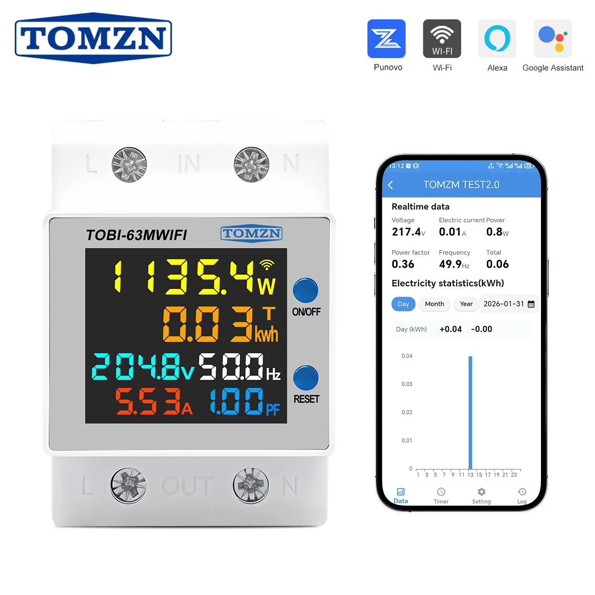 TOMZN TOBI-63MWIFI 6IN1 미터 WIFI 스마트 회로 차단기 전..
