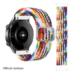 Premium 22mm Stretch Nylon Braided Watch Band - Soft Sport Strap Bracelet for 22mm universal (Official Rainbow)