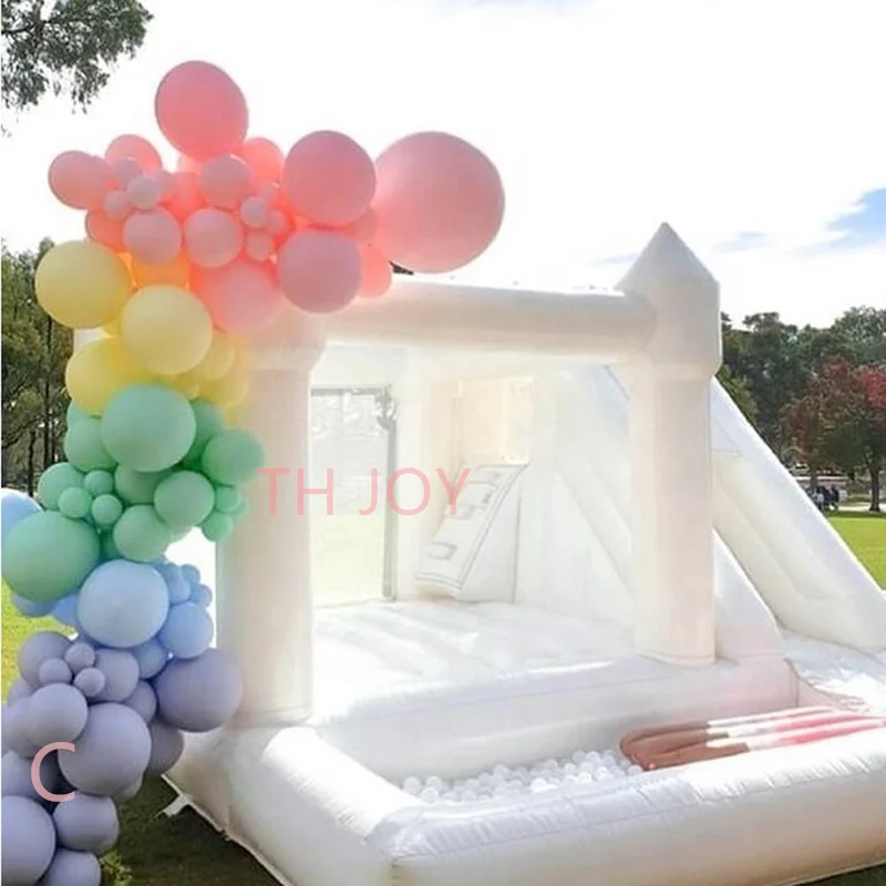 

free air ship to door, 4x4m 13x13ft Inflatable white bouncer house, bouncy castle with ball pit for birthday party