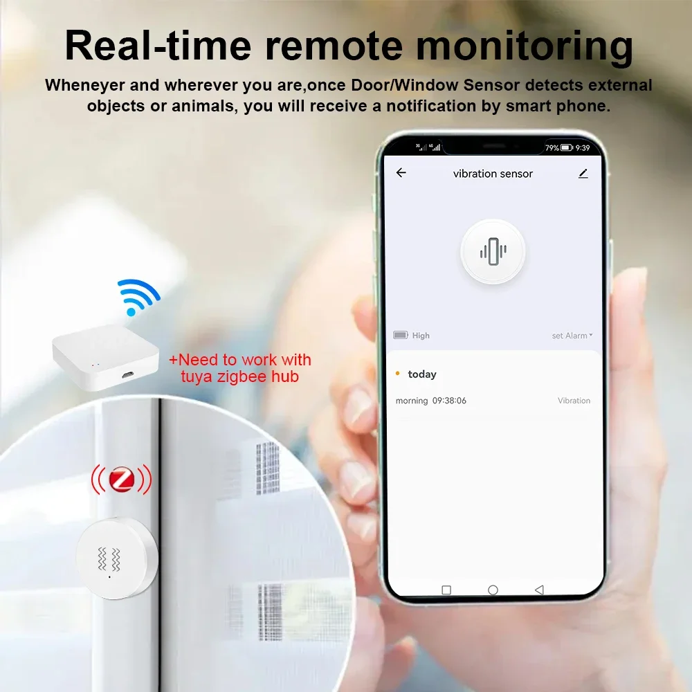 Tuya Zigbee Vibration Sesnor Wireless Motion Detector,real-time Alarm monitoring
