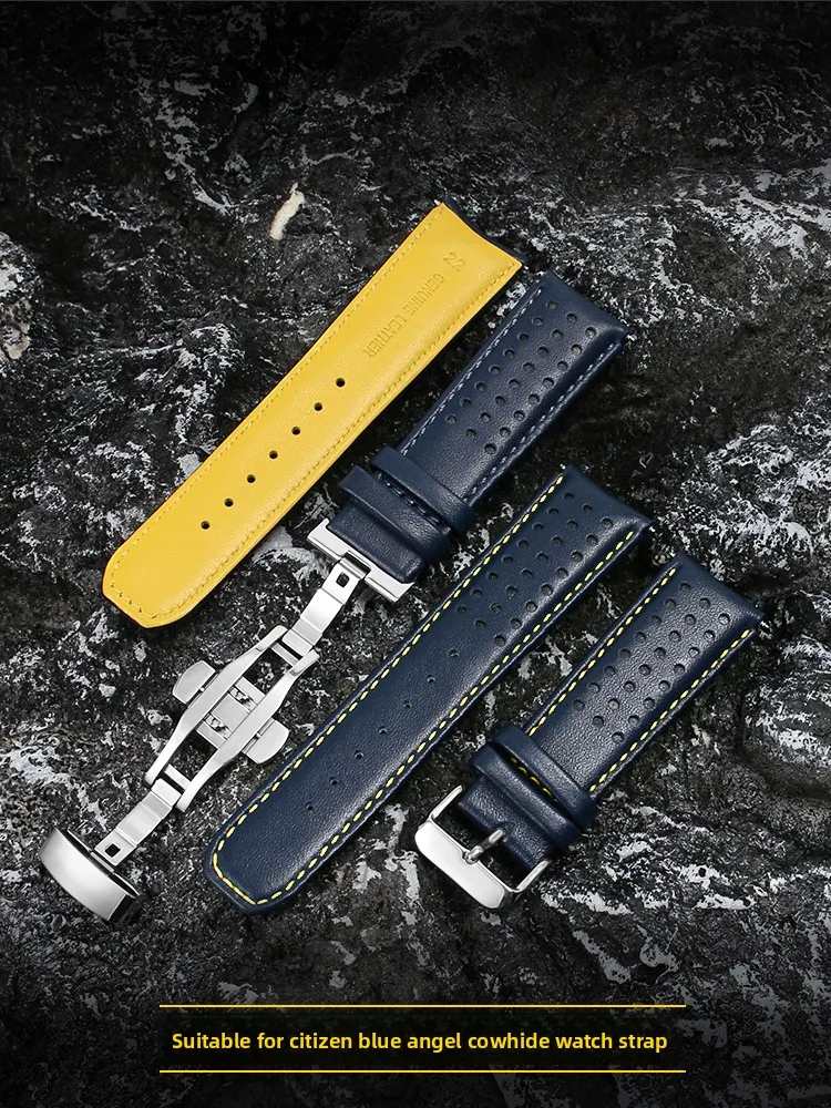 Blue Angel Eco-Drive Genuine Leather Watch Strap - Men's 22mm/23mm Bow Design