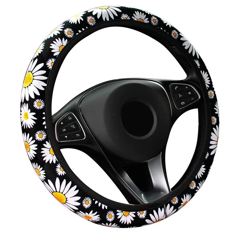 

1 Pcs Car Steering Wheel Cover Protector Cover Car Daisy Printed Anti-Slip Cover Universal Car Interior Accessories 37-39cm