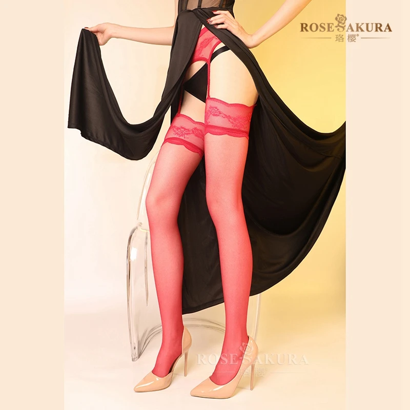 

No Undress Temptation Thigh High Stockings Sheer Embroidery Lace Mesh Garter Belt Women Open Crotch Pantyhose Sexy Lingerie 8324