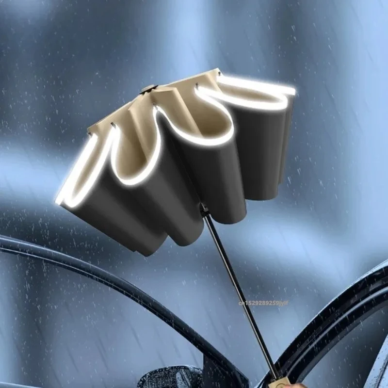 Men Women Umbrella Automatic Reverse Folding Umbrella with Ring Buckle UV Sun and Rain Umbrellas for Car Travel