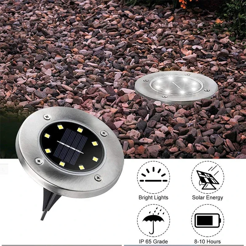 8LED Solar Power Disk Light Outdoor Garden Solar Underground Light Deck Light Sp