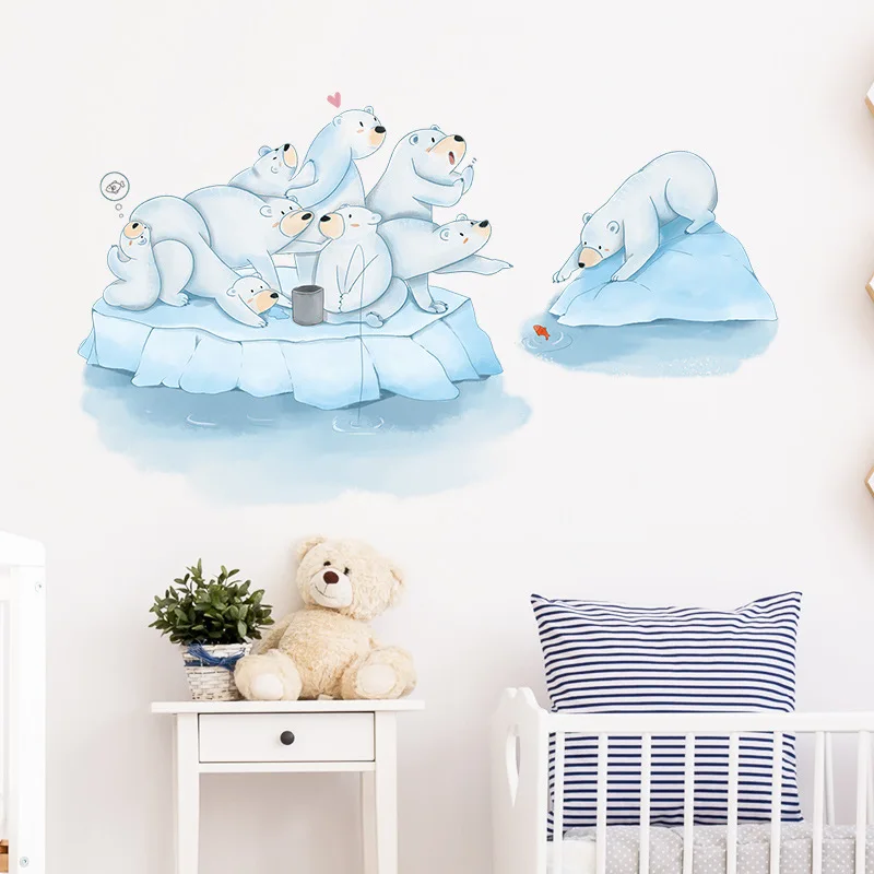 

Cartoon Wall Sticker For Children Polar Bear Catching Fish PVC Room Decor Home Decoration Accessories Self-Adhesive Wallpaper