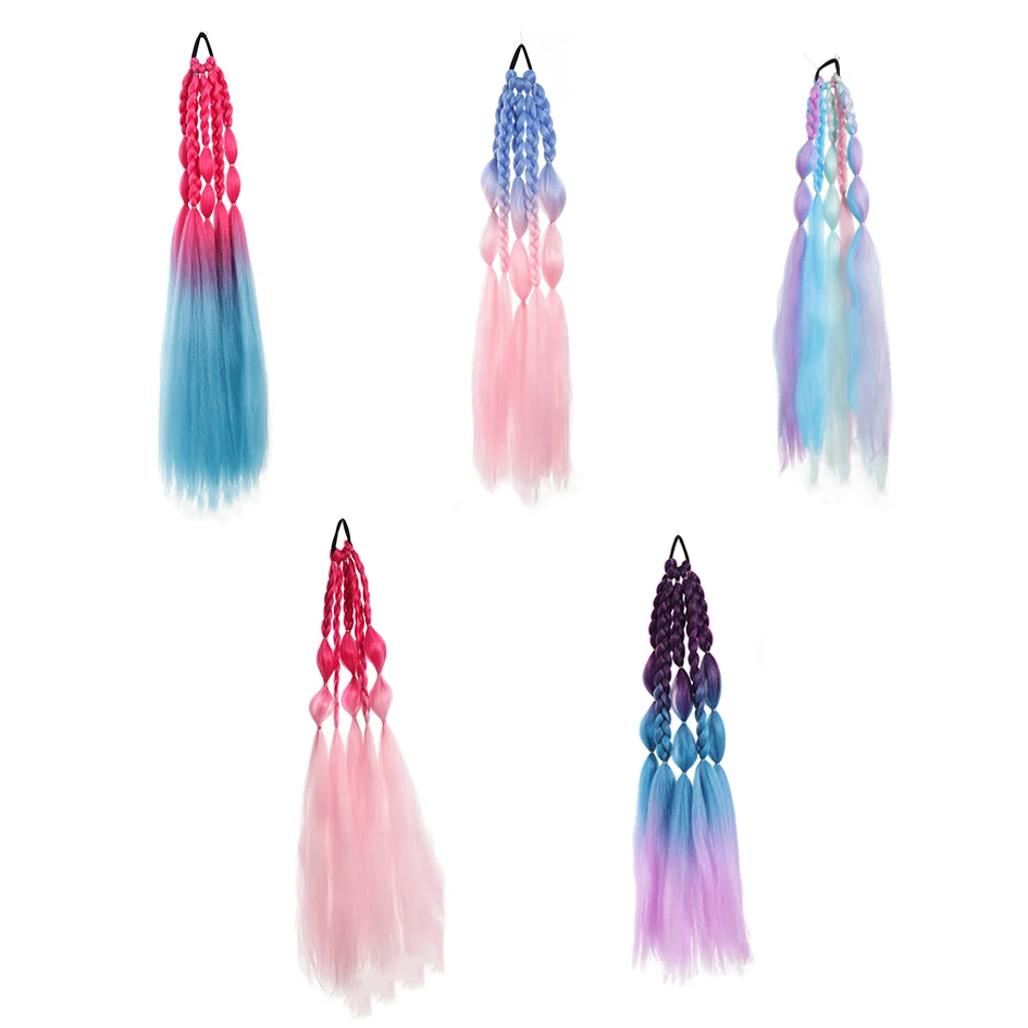 Allaosify Synthetic Hair Ladies 24-inch Colorful Bubble Ponytail, 5-strand braids, and vocal braids for beauty