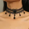 Vintage-Tour de cou en dentelle gothique classique pour femme, pendentif en cristal noir, breloque, colliers de la présidence, bijoux de clavicule Boho, cadeaux de Noël