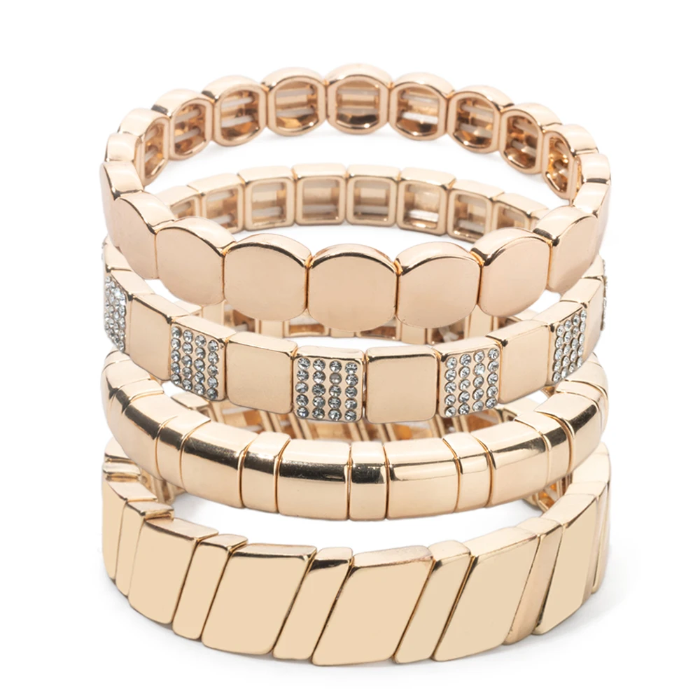 2024 New Fashions Bohemian Enamel Bracelet Gold Color Alloy Muti-Shape Beads Elastic Bangle for Women Jewelry Accessories 5