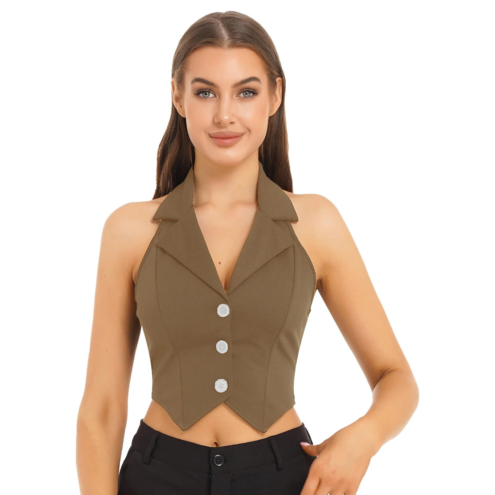 Women's Vests Halter Neck Office Ladies Crop Tops V-Neck Formal Elegant OL Waistcoat Suits Vest Business Work Wear Mujer 4