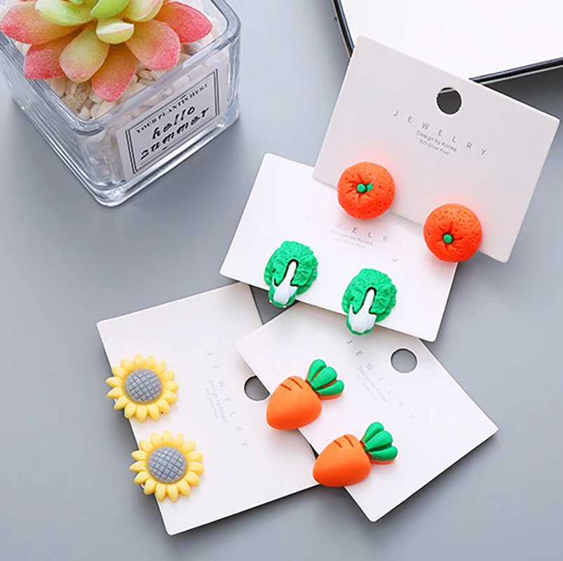 Children's Resin Ear Clips Cute Vegetable Flower Shape Girls' Ear Clips Pain-Proof and No Punching Korean Version Earclips