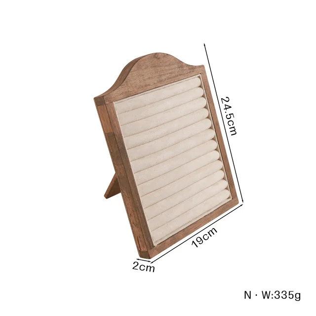 87760-08a177.jpg 1 pièce Présentoir à bijoux en bois pour boucles d'oreilles, bagues et cadres photo, avec plateau de rangement en velours, accessoires de présentation pour comptoir de magasin
