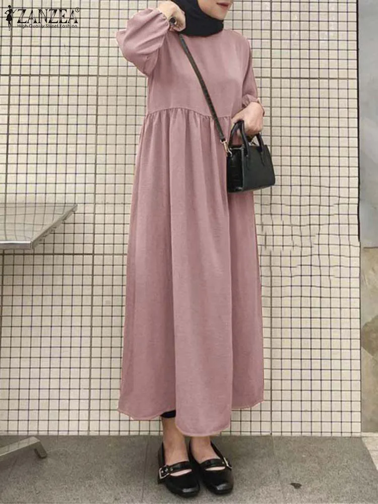 

Женское Модное Длинное Платье ZANZEA в Дубае, женский сарафан с пышными рукавами и круглым вырезом, повседневный женский халат, винтажные женские платья большого размера