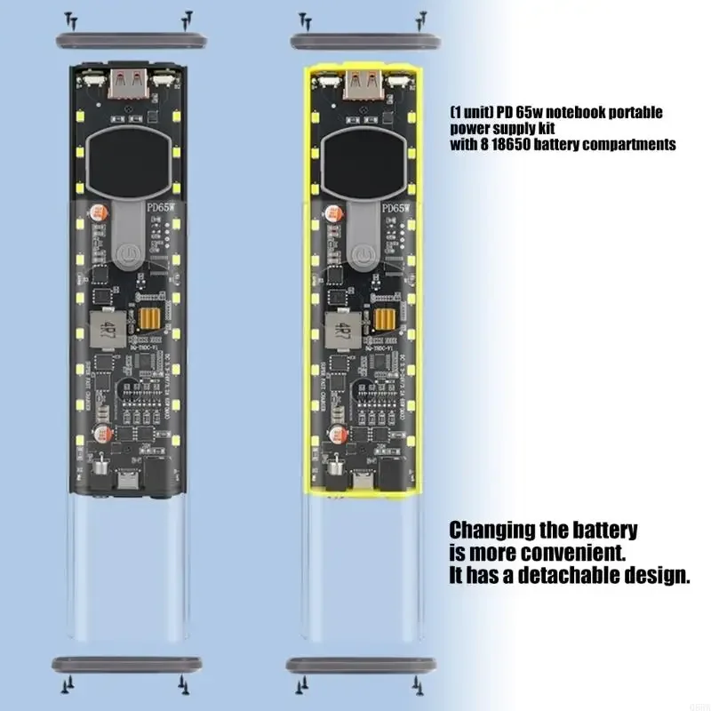 J60A 소형 65W 충전식 보조베터리 케이스 홀더 8슬롯 디자인 8Pcs 18650 배터리 상자 야외 및 여행에 이상적