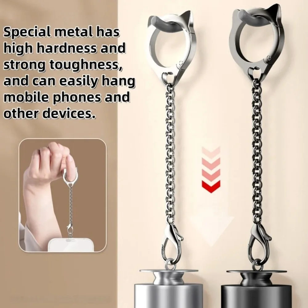Chic Cat Design Metal Phone Case with Lanyard & Versatile Chain Strap Accessory
