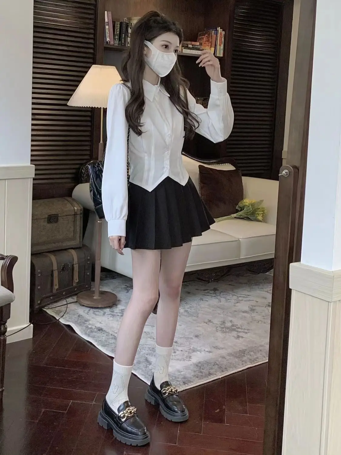 Camisa corta blanca de manga larga para mujer, túnica ajustada con botones, blusa básica, blusa escolar, blusa formal de cola de golondrina para mujer