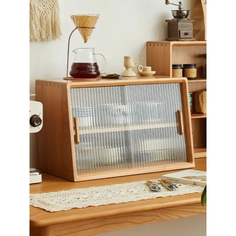 Cherry wood storage cabinet Solid wood light luxury household Japanese dining side cabinet Countertop locker Coffee cup display 2