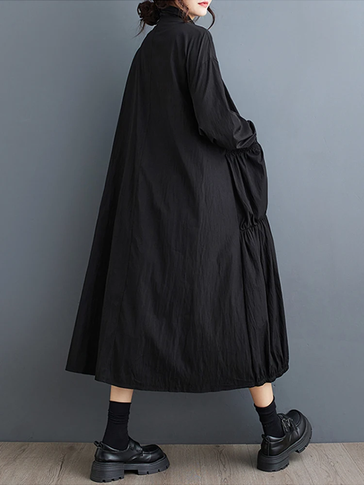 Khaki Oversized Zipper Long Trench Coat For Women Patchwork Pocket Casual Loose Vintage Outerwear Cardigan Autumn Winter 2024