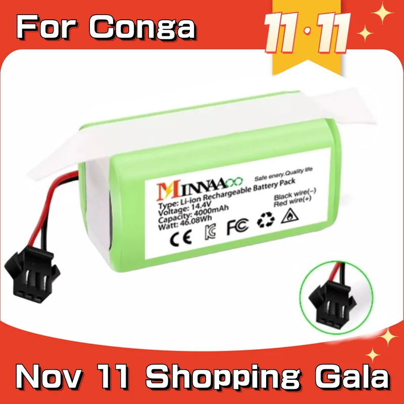 

14.4V 4.0Ah Li-ion battery for Cecotec Conga Excellence 950 990 1090 Ecovacs Deebot DN621 601/605 Eufy RoboVac 35C Panda i7 V710