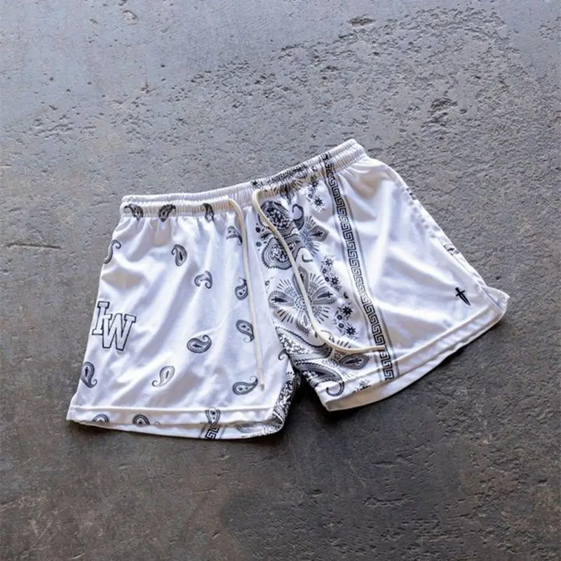 Street clothing, summer fashion men's shorts, IW letter printed casual pants, mesh quick drying stretch sports pants