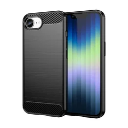 Shockproof Carbon Fiber Brushed Soft Silicone Phone Case for iPhone SE 4 2025 (Black)
