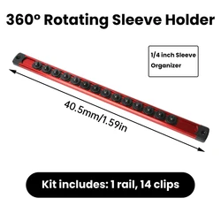 Heavy Duty Magnetic Socket Holder Organizer - Aluminum Alloy Tool Storage Rack (Red 1 - 4 Inch)
