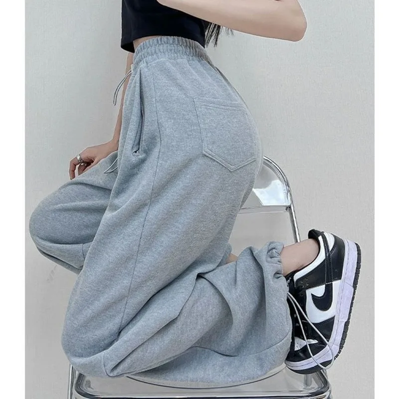 Deeptown Sports Pants for Women Korean Straight Jogger Pants Casual Vintage Black Sweatpants High Waist Loose Harajuku Trousers