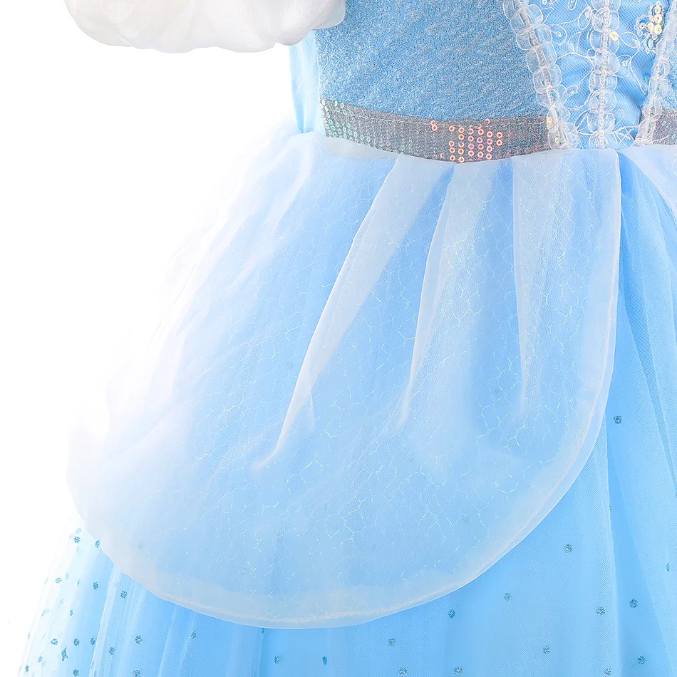 Märchenhaftes Glasstieferl-Kleid für Kinder, Cinderella Geburtstagskleid, Sommerliches Spitzenprinzessinnenkleid mit Puffrock für Halloween, Karneval, Party und Cosplay – Detail 9