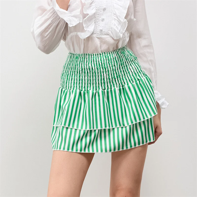 Minifalda de verano para mujer, con estampado floral, elástica, de cintura alta, con volantes escalonados, faldas cortas de corte A, faldas para salir, ropa de calle