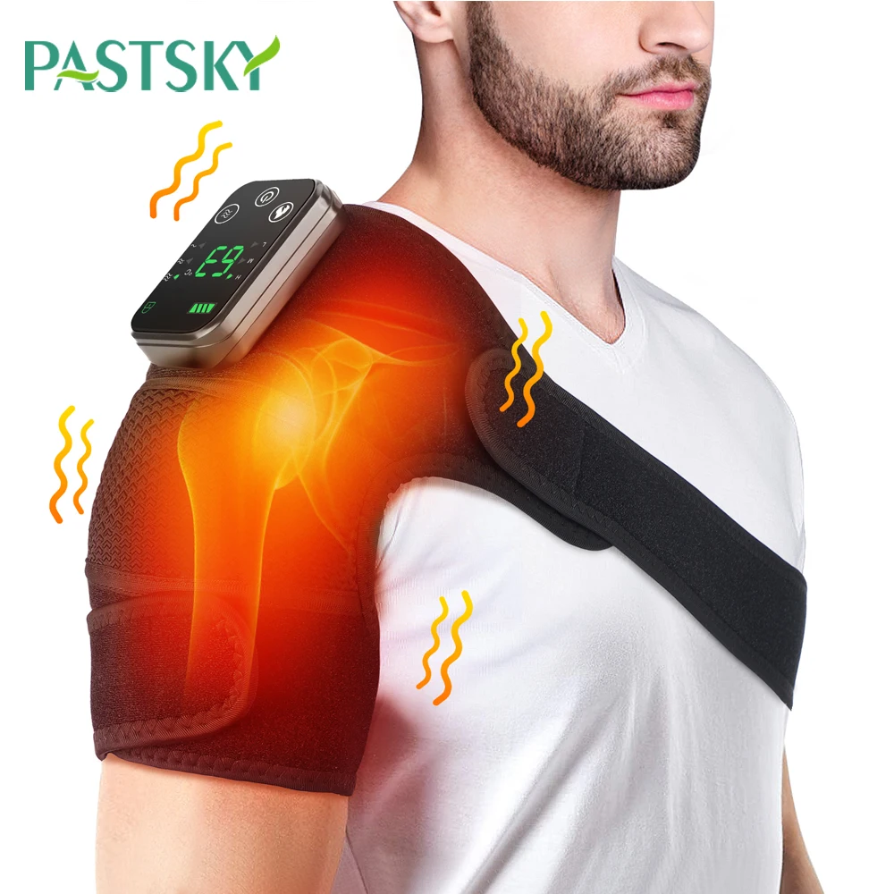 Heated Massaging Shoulder Brace - USB Rechargeable, Adjustable Brace