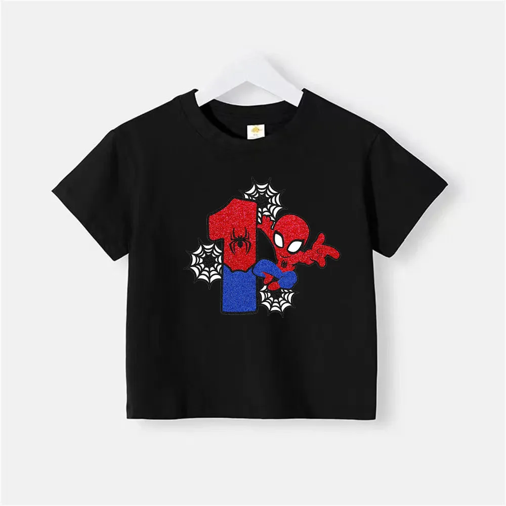 Children's T-shirt Birthday Numbers 1-8 Marvel T-shirt Children's Cartoon Kawaii Casual Wear Superhero Boys and Girls T-shirt 3