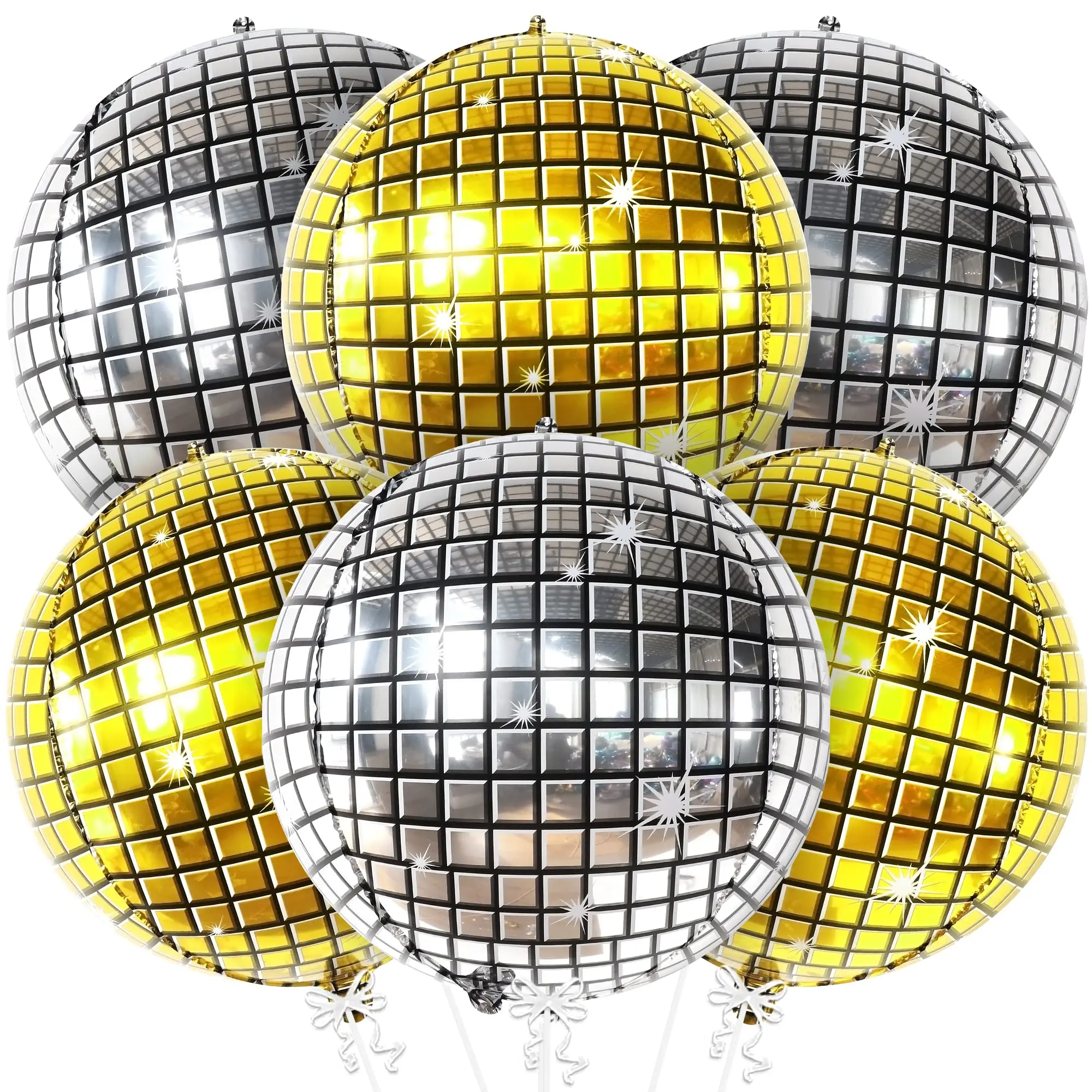 

6Pcs/Set Disco Ball Balloon 22Inch 4D Foil Mirror Balloons Gold and Silver 80s 90s Dance Party Birthday Wedding Decoration